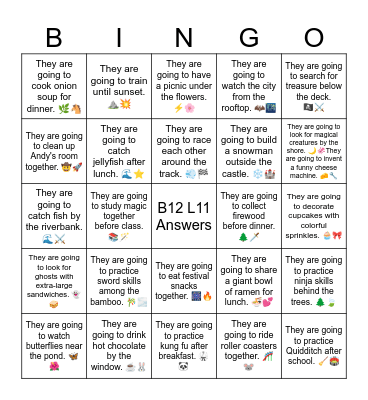 B12 L11 They are going to build a snowman outside the castle. ❄️🏰 Bingo Card