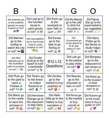 B12 L12 Did Minnie Mouse go to the flower shop to buy roses or not? 🌹🎀 Bingo Card