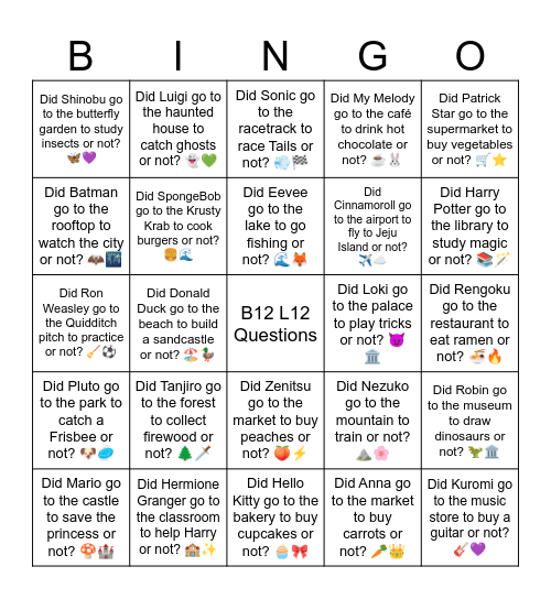 B12 L12 Did Minnie Mouse go to the flower shop to buy roses or not? 🌹🎀 Bingo Card