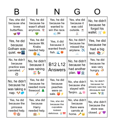 B12 L12 Yes, she did because Olaf wanted to help. ❄️⛄ Bingo Card