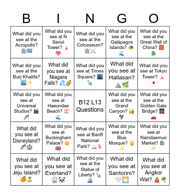 B12 L13 What did you see at Hallasan? ⛰️🌿 Bingo Card