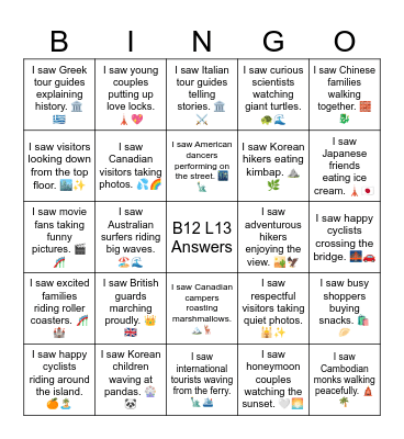 B12 L13 I saw French tourists taking selfies. 🗼🇫🇷 Bingo Card