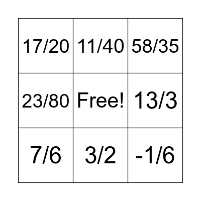 FRACCIONES Bingo Card