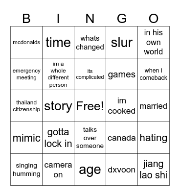 timmy Bingo Card