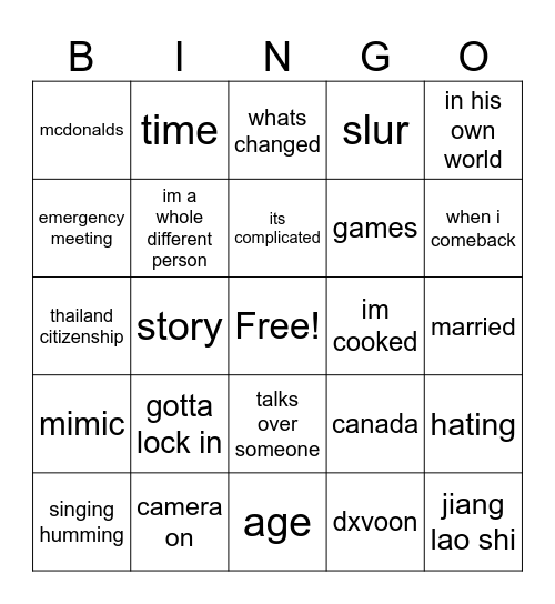 timmy Bingo Card