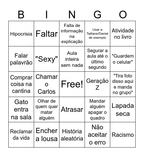 Bingo do Carlos Bingo Card