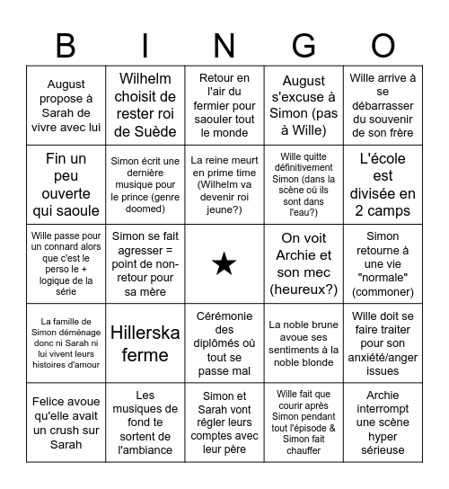 YOUNG ROYALS FINAL EPISODE Bingo Card