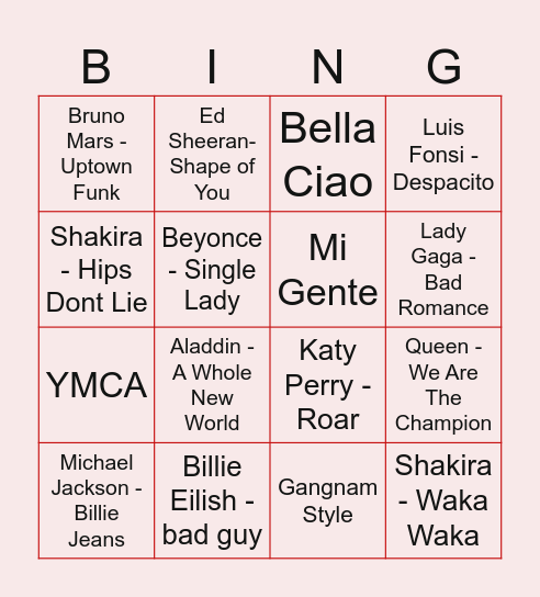 Music Bingo Card