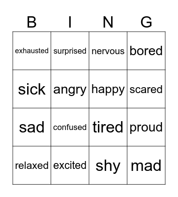 Feelings Bingo Card