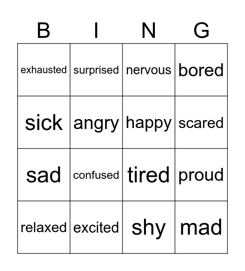Feelings Bingo Card
