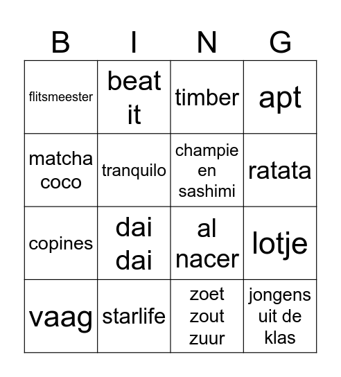 Muziek Bingo Superjuffie Bingo Card