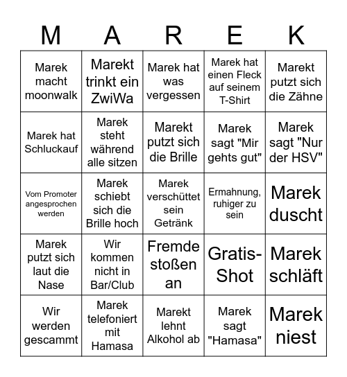 Marek Bingo Card