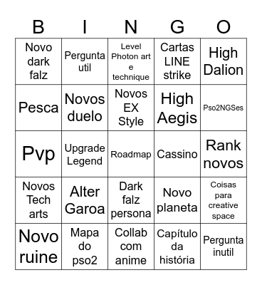 Roadmap Bingo Card