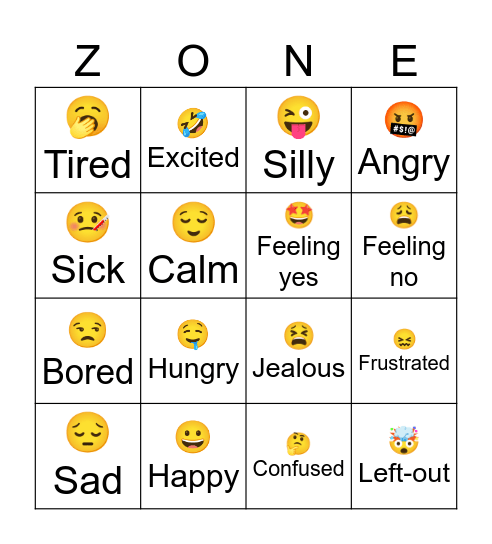 Zones of Regulation Bingo Card