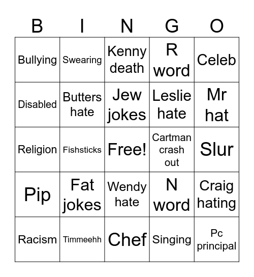 South park Bingo Card