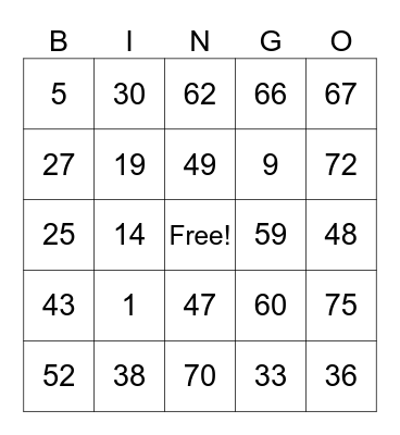 Untitled Bingo Card
