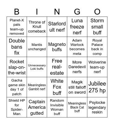 Marvel Rivals Season 9 Bingo Card