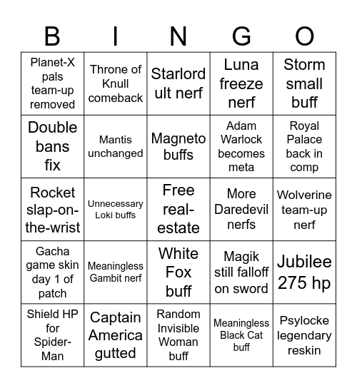 Marvel Rivals Season 9 Bingo Card