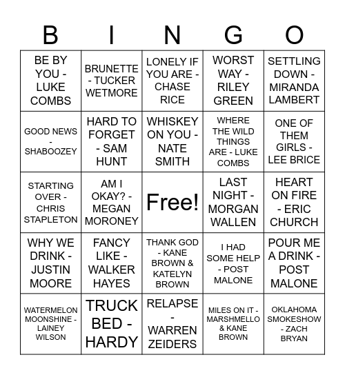 COUNTRY MIX 5 Bingo Card