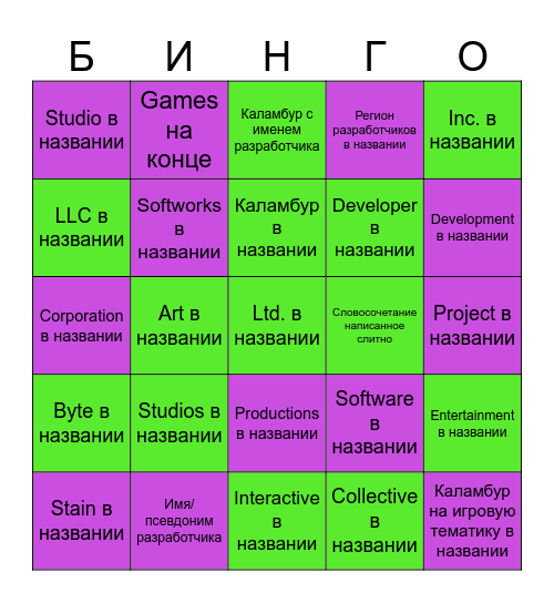 Бинго названий игровых студий Bingo Card