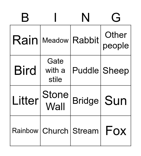 Yorkshire Dales Bingo Card
