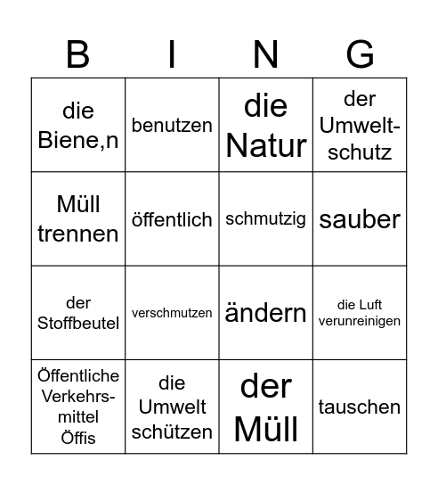 Umwelt 1 Bingo Card