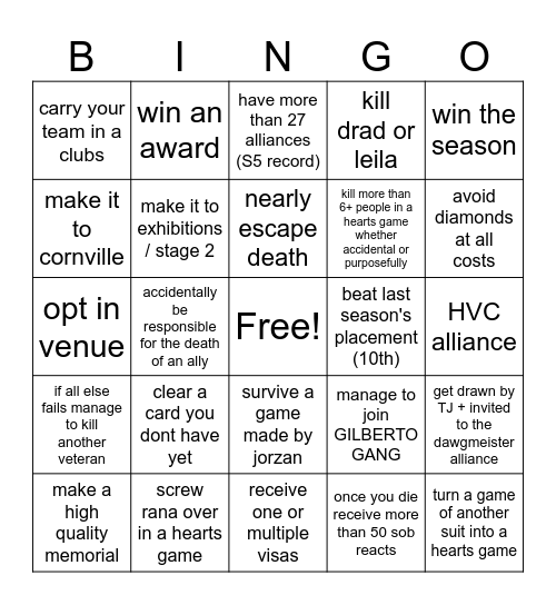 The Great Project 6 Bingo Card