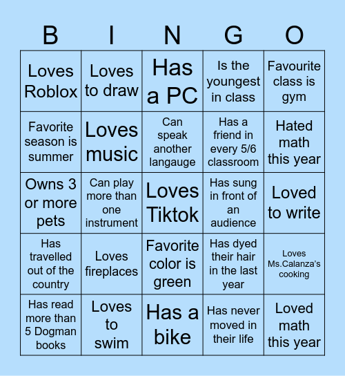 5th Grade End of Year Bingo! Bingo Card