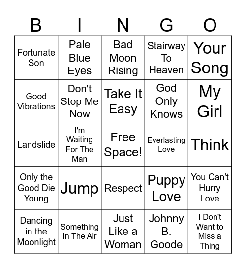 Classic Oldies Music Bingo Card