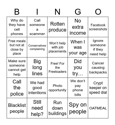 Waltham Charity Bingo Card