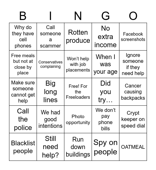 Waltham Charity Bingo Card