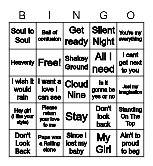 The Temptations Bingo Card