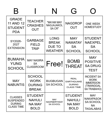 CLARET SCHOOL BINGO Card