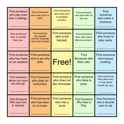 Find Someone Who... Bingo Card