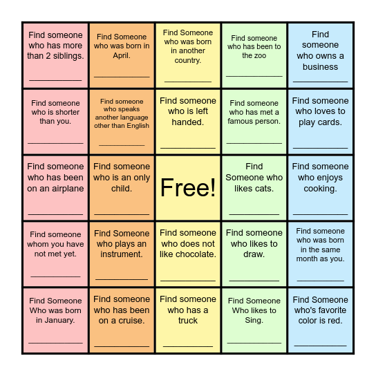 Find Someone Who... Bingo Card