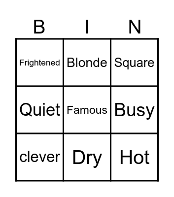 Adjectives Bingo Card