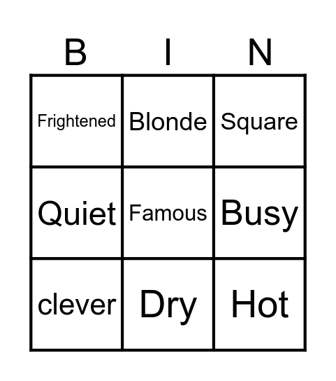 Adjectives Bingo Card