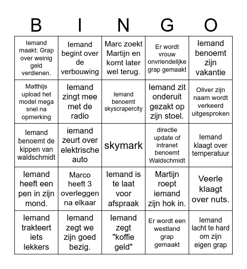 Skymark bingo kaart Bingo Card