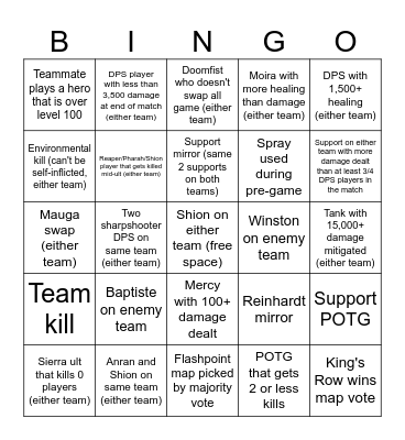 Overwatch Bingo, 6/30/26 Bingo Card