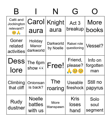 Deltarune chapter 5 Bingo Card