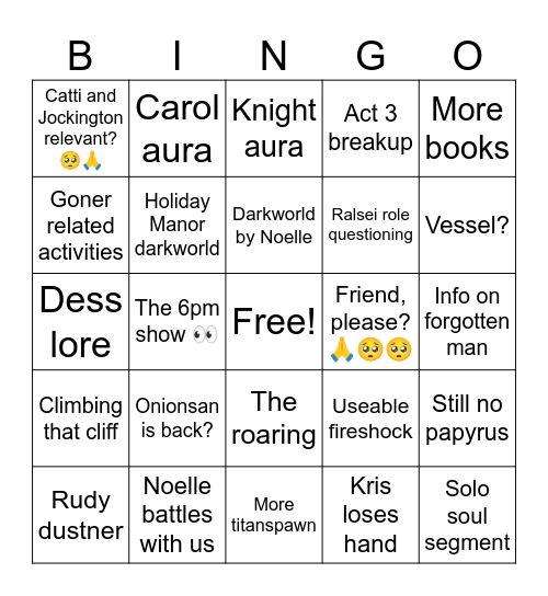 Deltarune chapter 5 Bingo Card