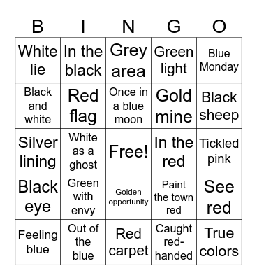 Color Idioms Speaking Bingo Card