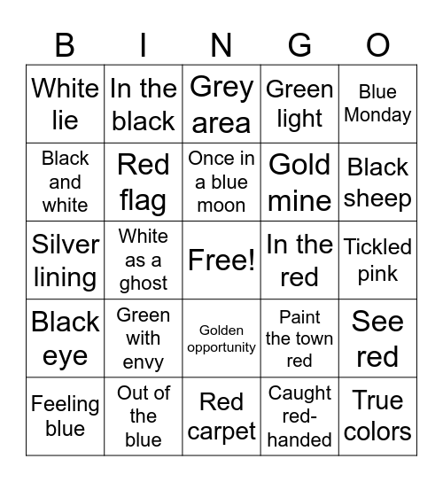 Color Idioms Speaking Bingo Card