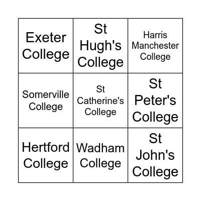 College Bingo Card