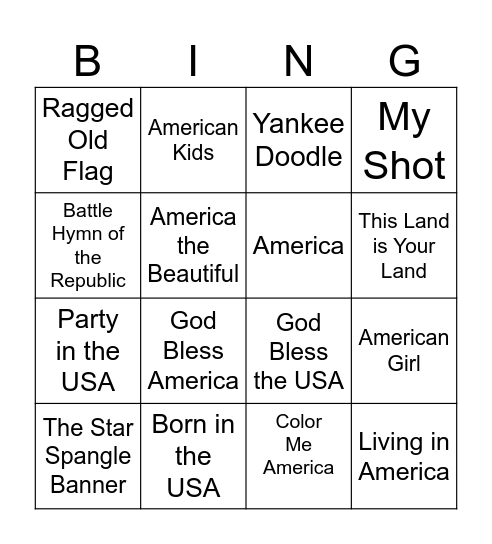 Happy Birthday USA Bingo Card Bingo Card