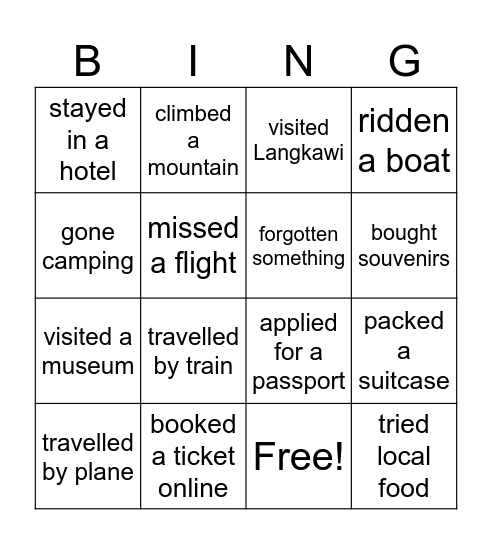 Have you ever ... ? Bingo Card