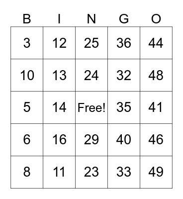 Annacliffe Bingo Card