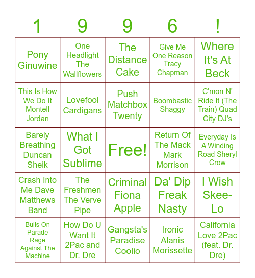 1996 Bingo Card