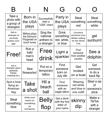 Fourth Down the Shore Bingo Card