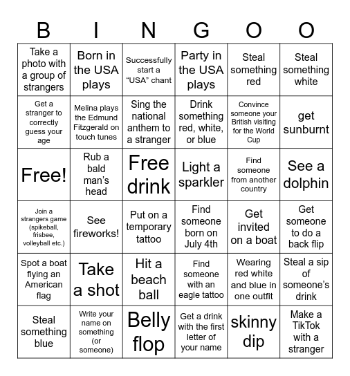 Fourth Down the Shore Bingo Card